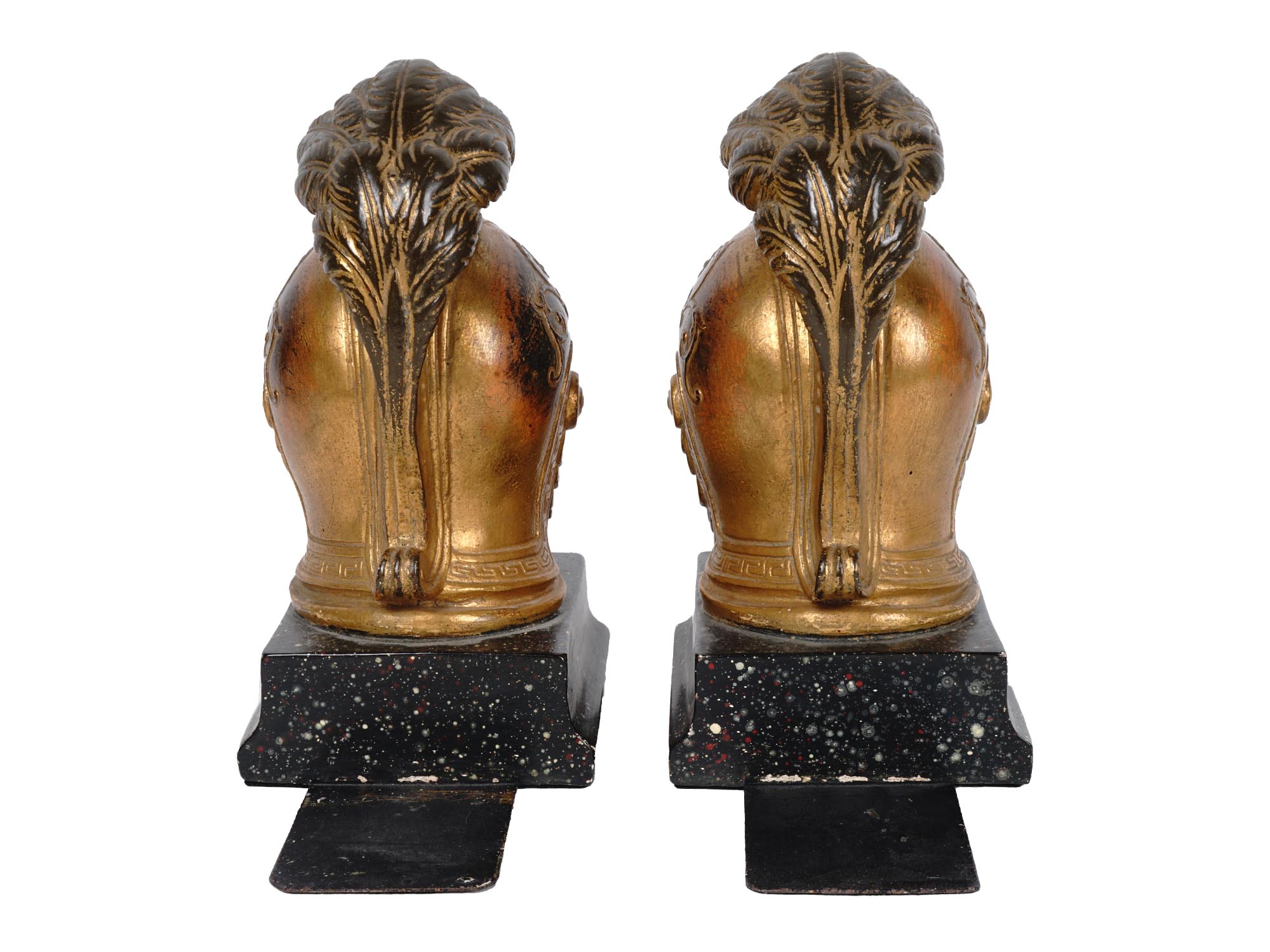 PAIR OF ANTIQUE ROMAN HELMET BOOKENDS BY BORGHESE PIC-3